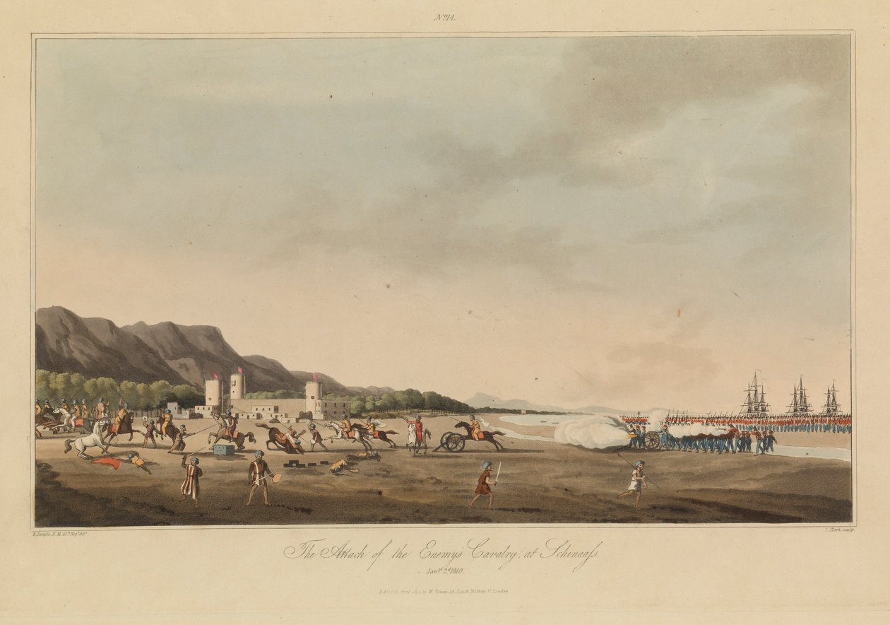 Seize vues de lieux dans le golfe Persique contre les pirates arabes - R. (after) Temple