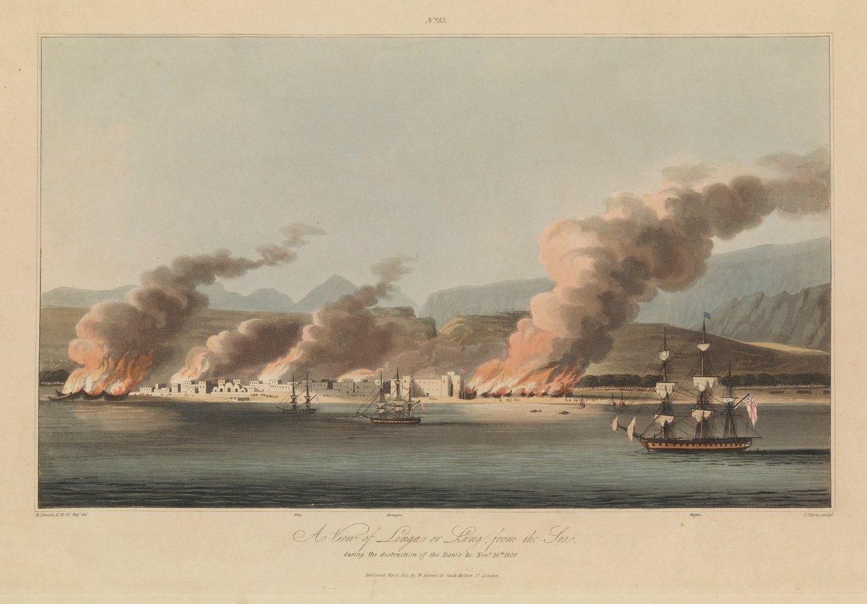 Seize vues de Plaves dans le golfe Persique contre les pirates arabes - R. (after) Temple