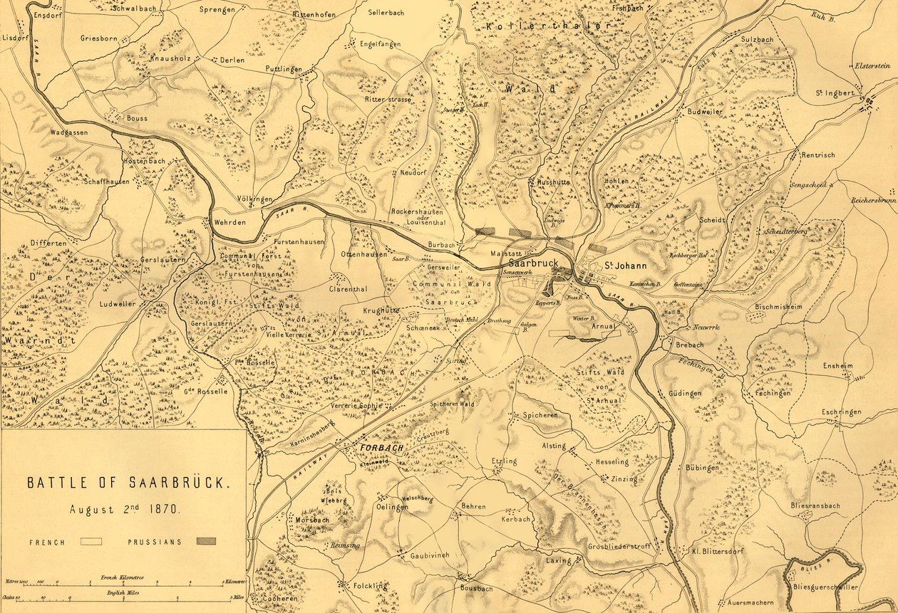 Carte de la bataille de Sarrebruck, 2 août 1870, vers 1872 - R. Walker