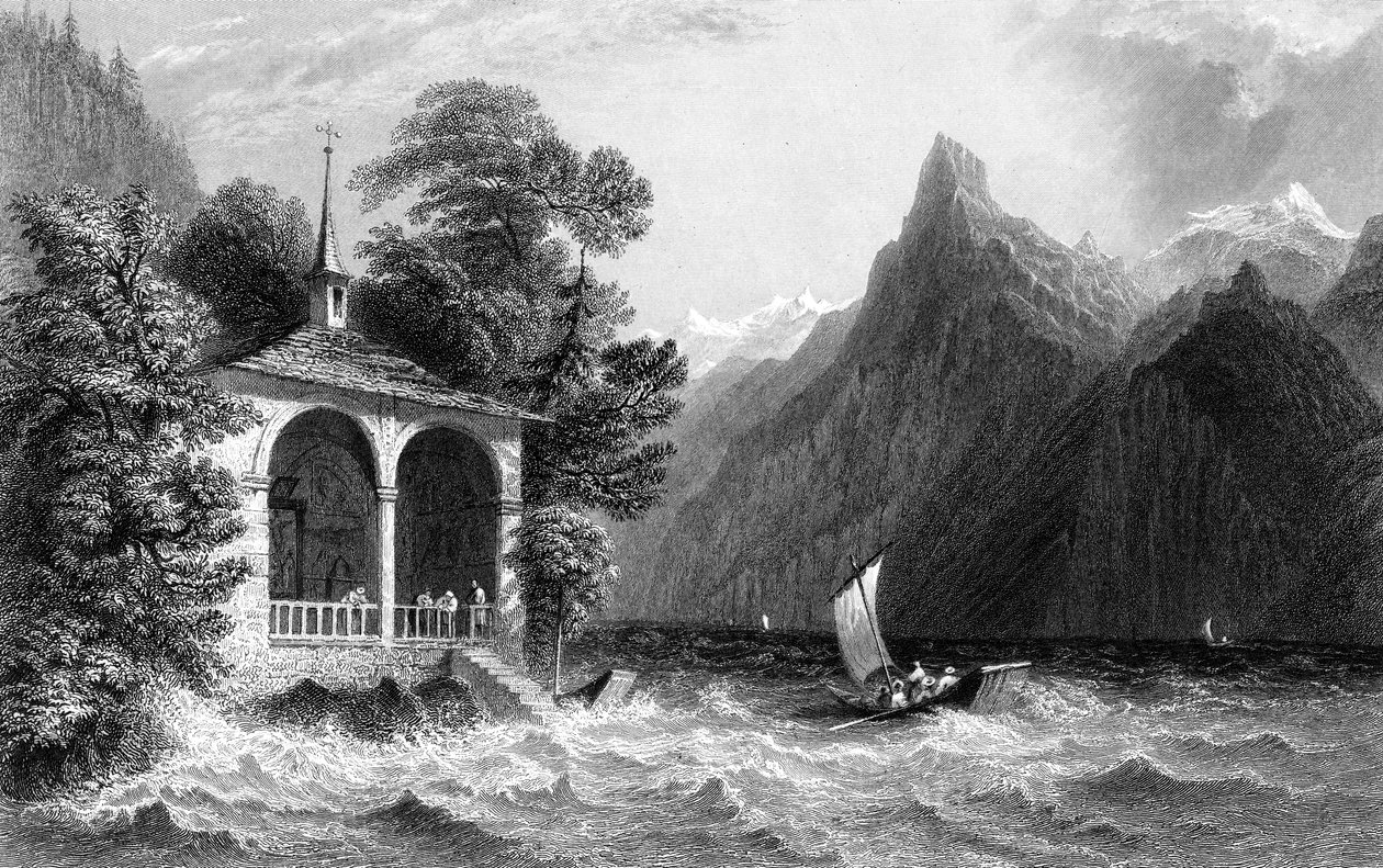 Chapelle de Tell, lac Uri, Suisse, 1836 - R. Wallis