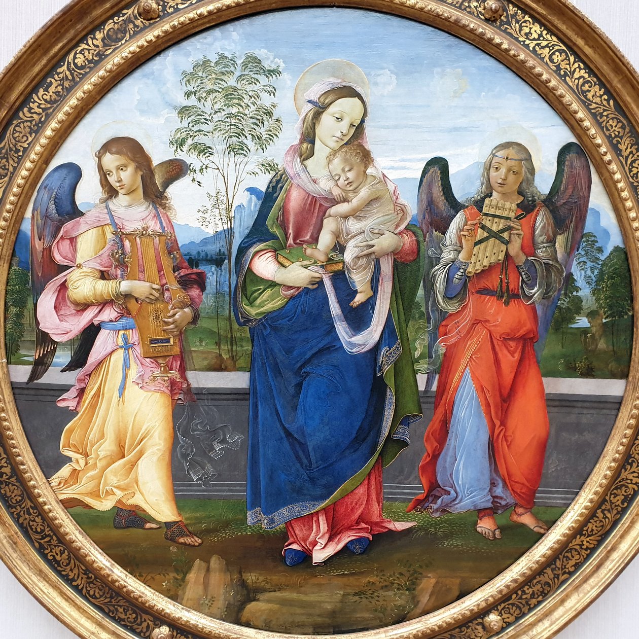 Allemand : Maria mit dem Kind und musizierenden Engeln Madonna and Child with two angels playing music - Raffaellino del Garbo