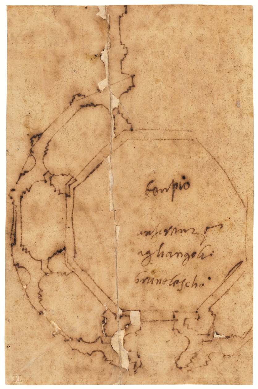 Plan de Santa Maria degli Angeli, Florence (plume et encre brune, sur papier calque huilé) - Raffaello da Montelupo