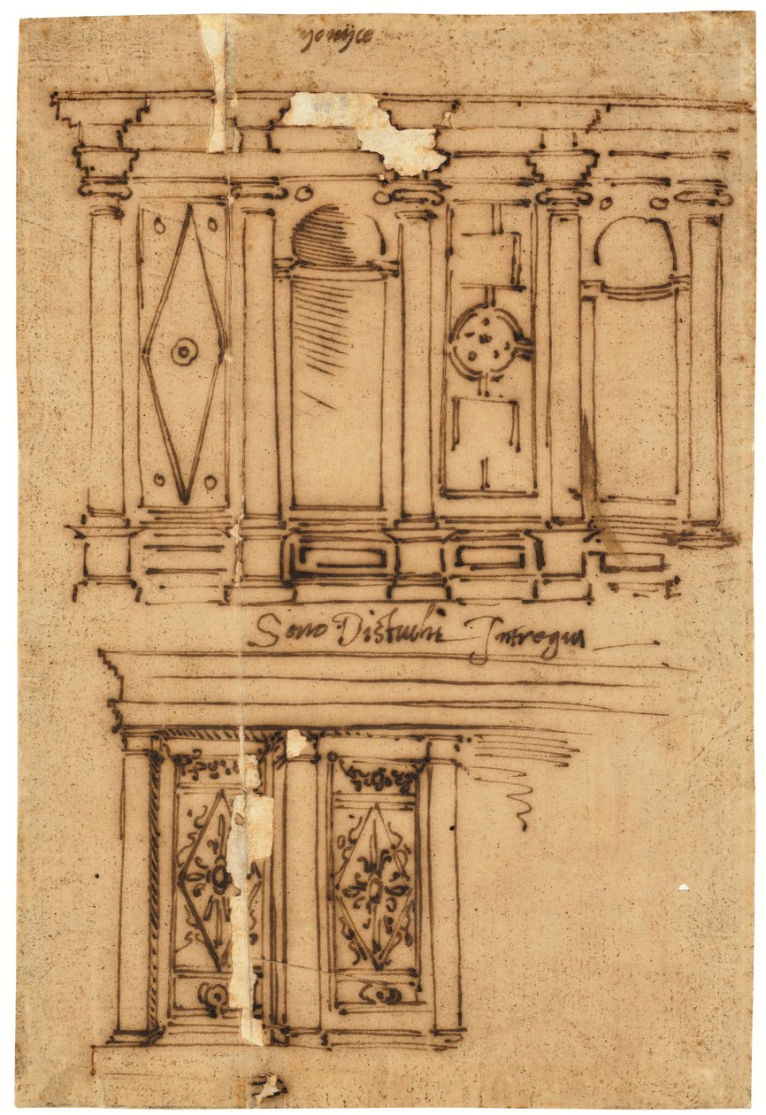 Projet de décoration murale (stylo et encre brune, sur papier calque huilé) - Raffaello da Montelupo