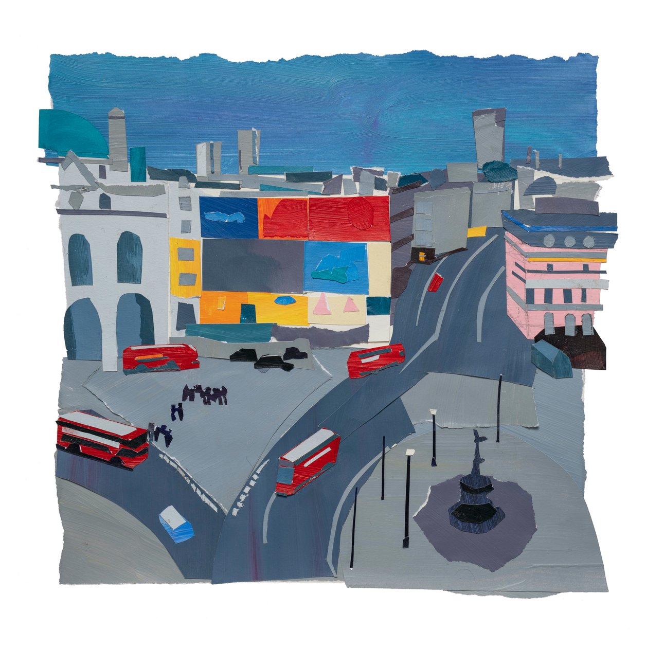 Piccadilly Circus, 2020 (acrylique et collage sur papier) - Raina Goran