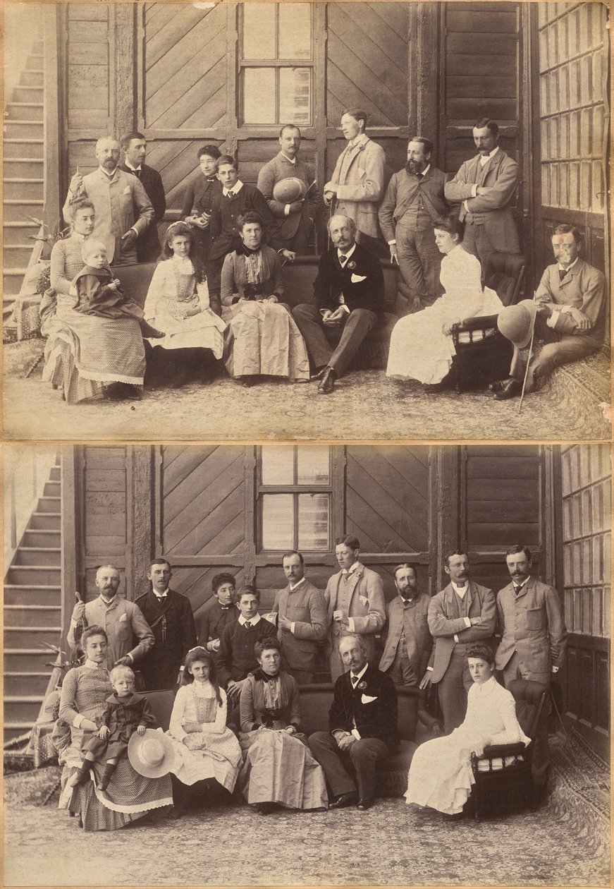 Shimla, 17 mai 1887 : groupe vice-royal. Lord William Beresford, secrétaire militaire, capitaine Leonard Gordon A.D.C., Mademoiselle Clerc, l