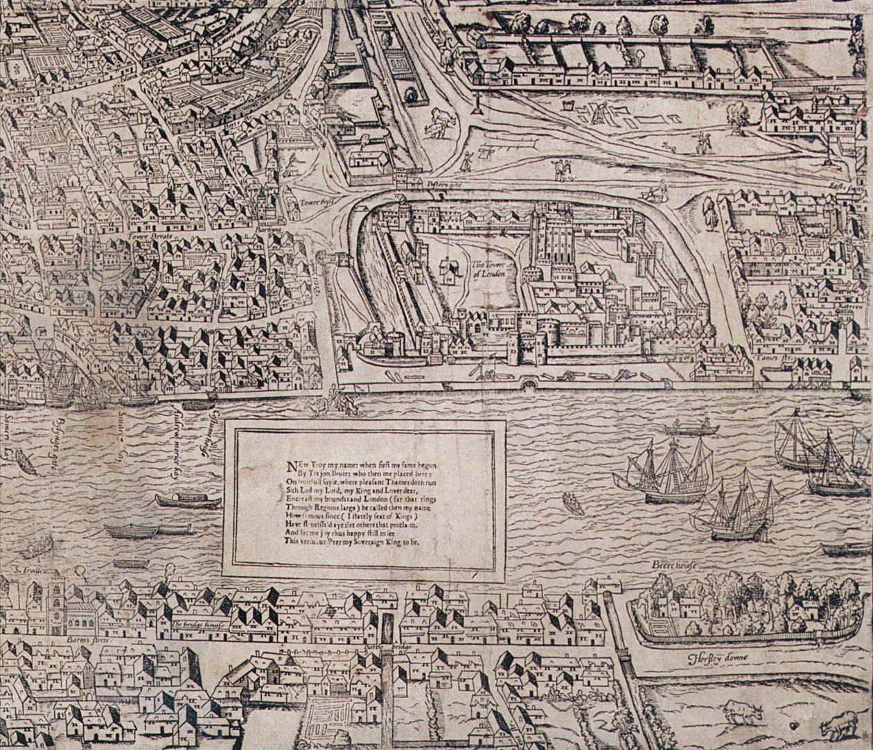 Détail de la Tour de Londres, de "Civitas Londinum", carte de Londres, 1560 - Ralph Agas