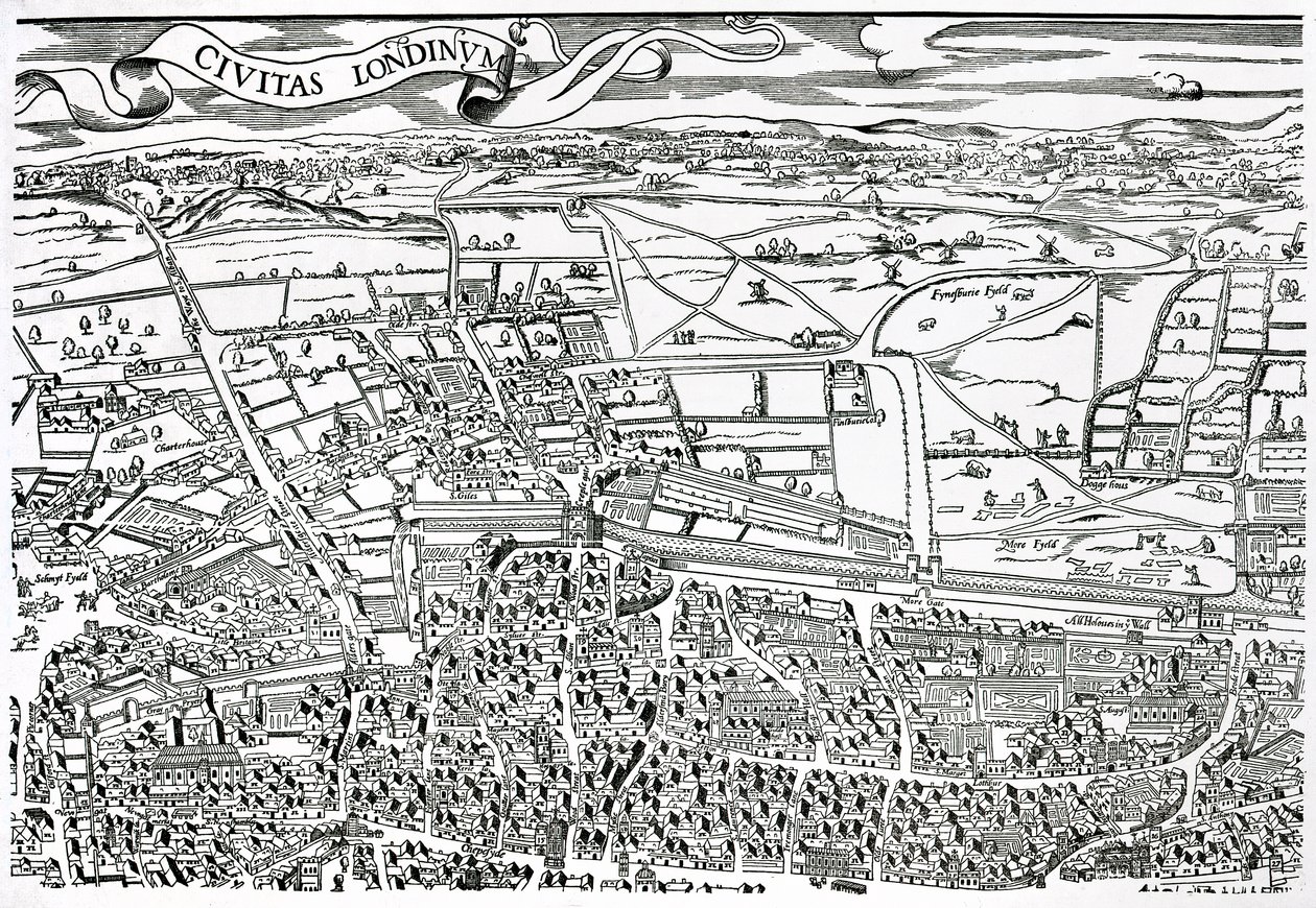 Détail de Londres au nord de la ville de Civitas Londinium - Ralph Agas