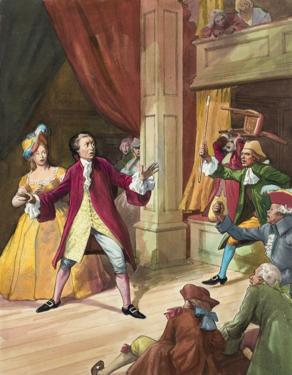 David Garrick (1717-79) face à une émeute de spectateurs (gouache sur papier) - Ralph Bruce