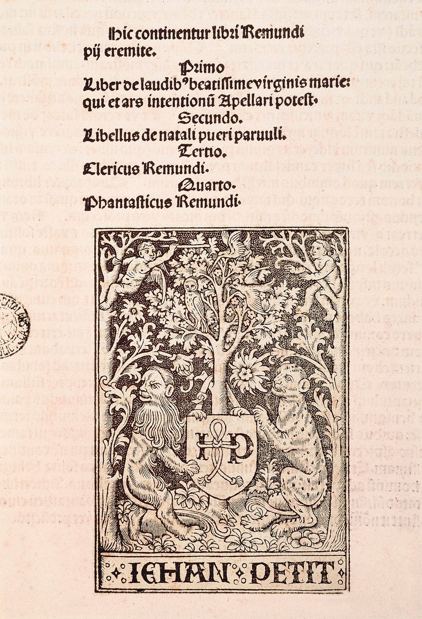 Page du codex "De Laudibus Beatissimae Virginis Mariae" par Ramon Llull (1235-1315), représentant deux lions tenant les armoiries de l