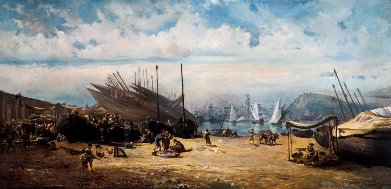 Barceloneta (quartier central de Barcelone). Peinture de Ramon Martí i Alsina (1826-1894) - Ramón Martí Alsina