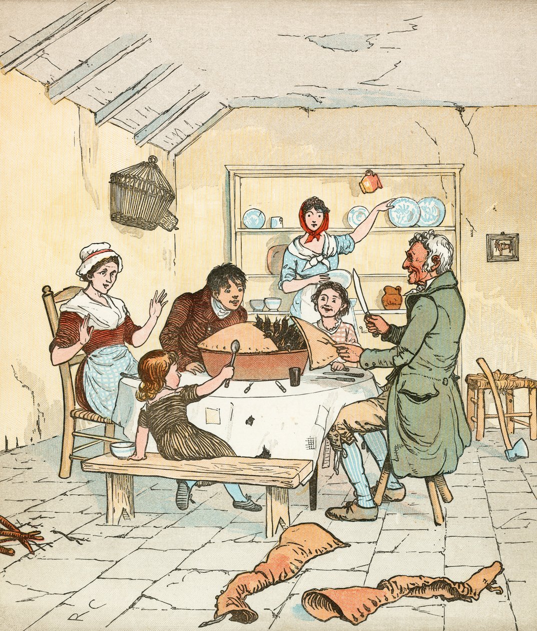 Quatre et vingt merles (lithographie couleur) - Randolph Caldecott