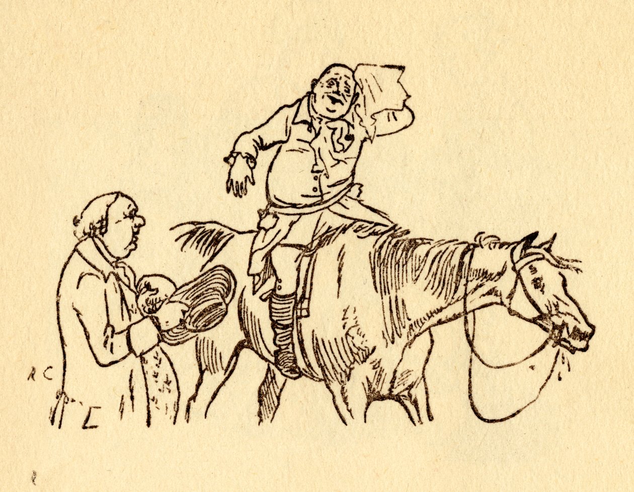 John Gilpin essuie son front en sueur avec un mouchoir, 1878, vers 1918 - Randolph Caldecott