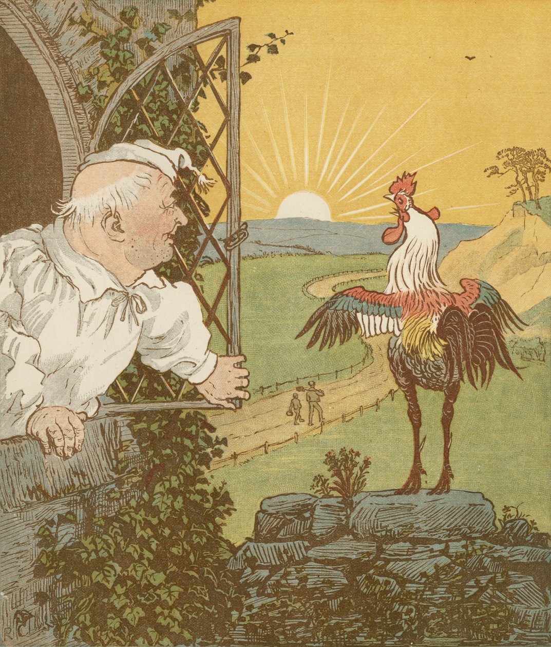 La maison que Jack a construite, comptine cumulative. Voici le coq qui a chanté le matin... Illustration de Randolph Caldecott - Randolph Caldecott