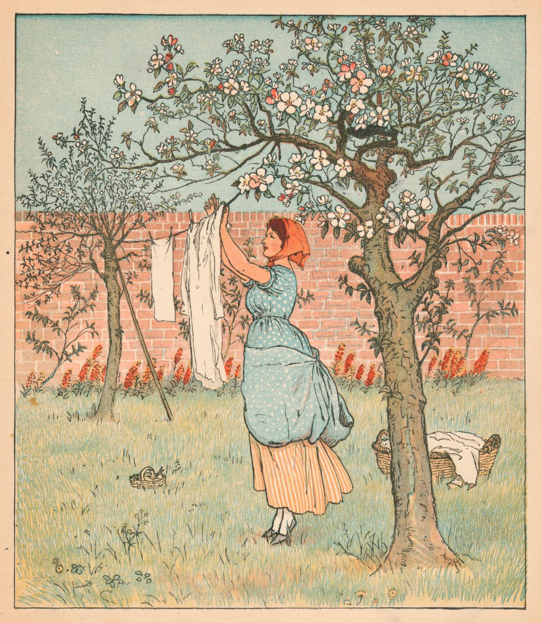 La bonne était dans le jardin, étendant le linge, 1880 - Randolph Caldecott