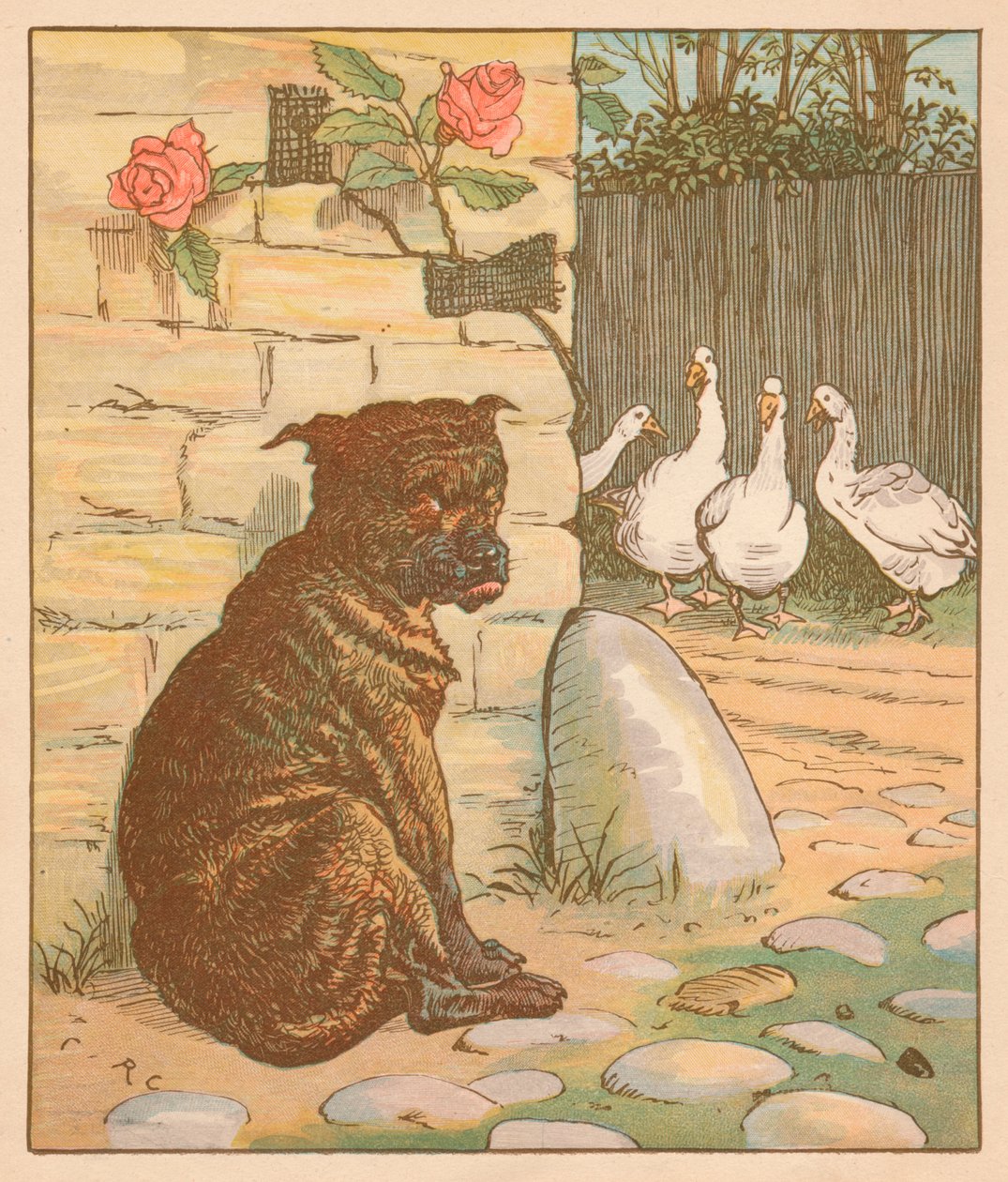 Le chien qui inquiétait le chat..., vers 1878 - Randolph Caldecott