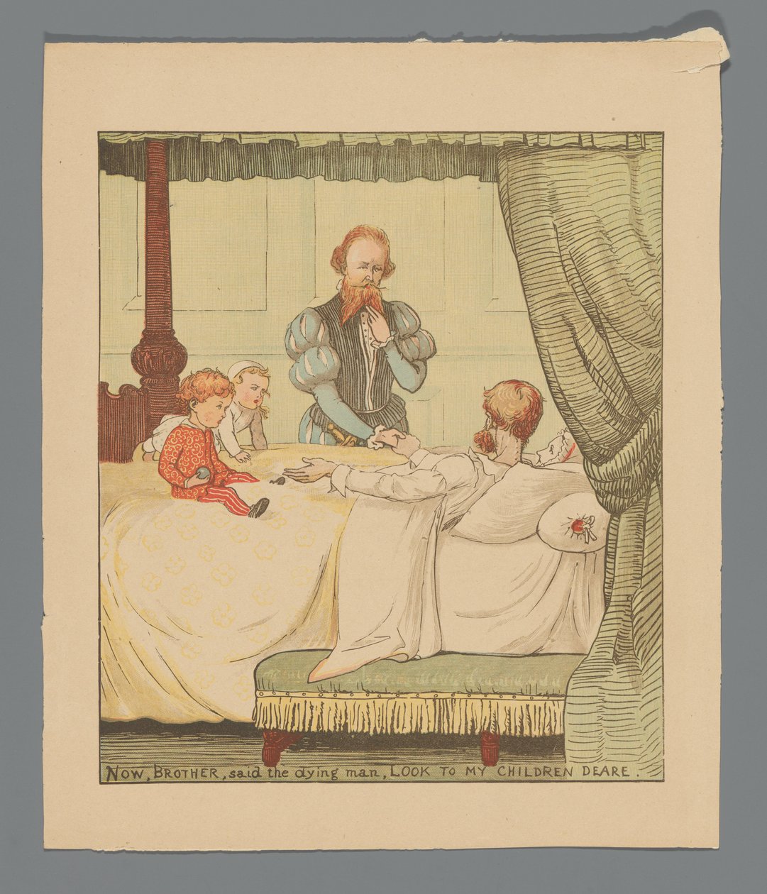Zwei Kinder und ein Mann an einem Krankenbett - Randolph Caldecott