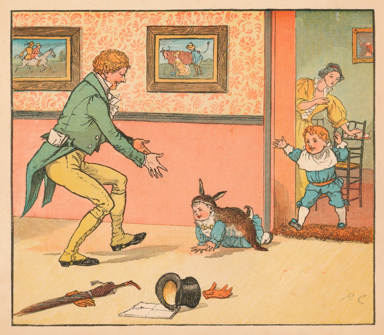 ...une peau de lapin pour envelopper le bébé Bunting, vers 1880 - Randolph Caldecott