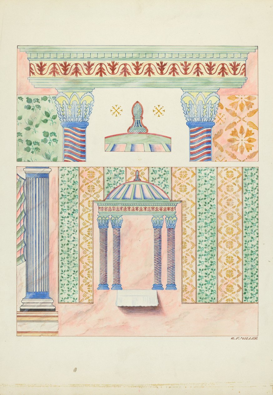 Détails de peintures murales, mur latéral du sanctuaire - Randolph F. Miller