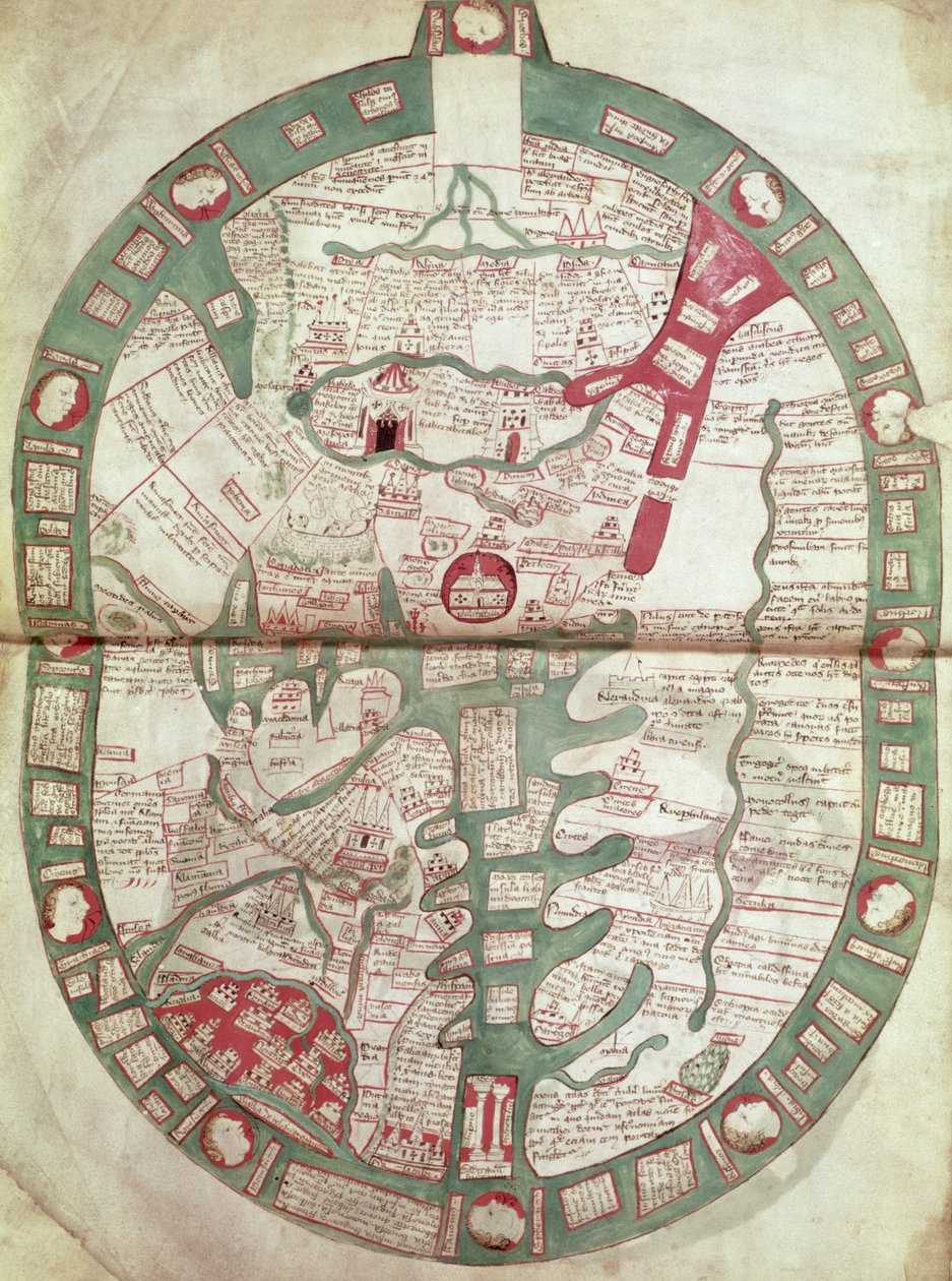 Carte du Monde avec Jérusalem comme centre, Polychronicon, vers 1380 - Ranulf Higden