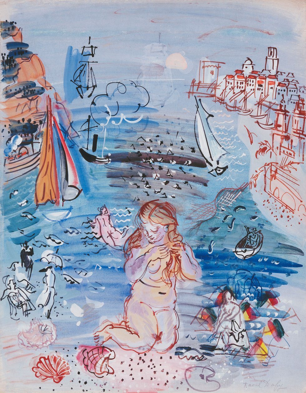 Amphitrite dans le Port de Marseille, vers 1927-30 (aquarelle et gouache sur papier couché sur carton épais) - Raoul Dufy