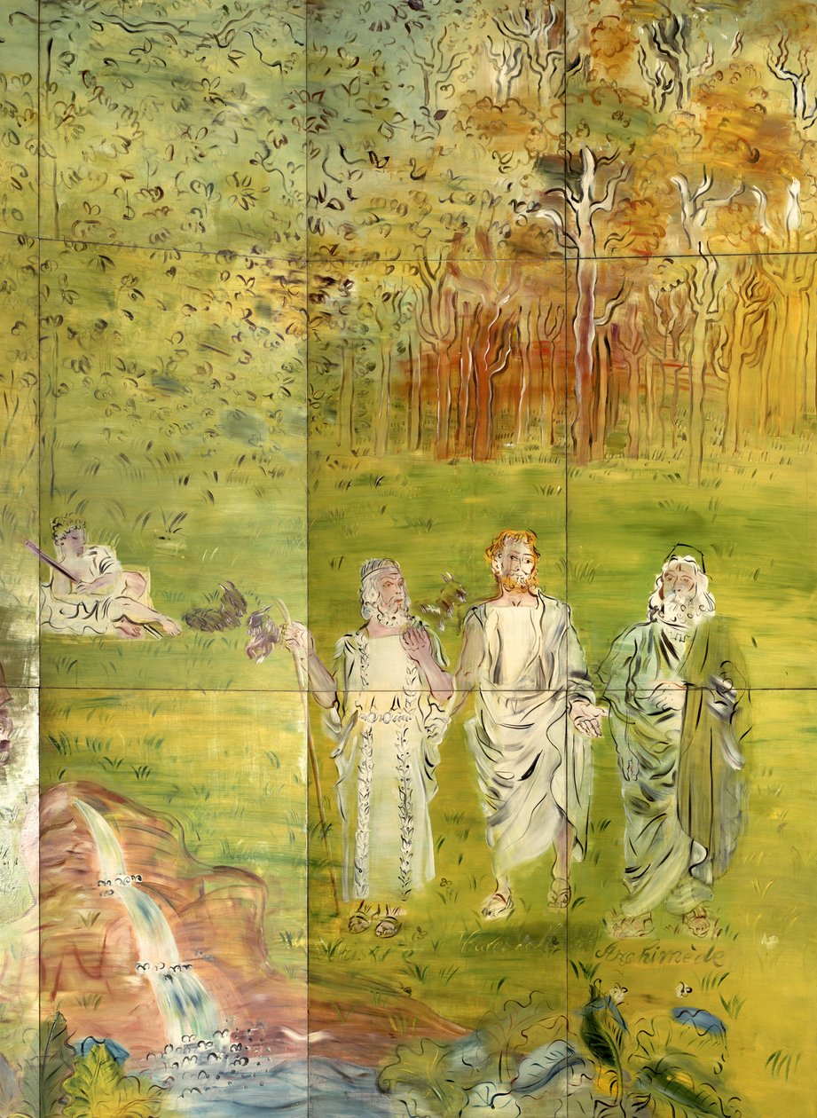 Archimède (287-212 av. J.-C.), Thalès (625-547 av. J.-C.) et Aristote (384-322 av. J.-C.) de "La Fee Electricite". - Raoul Dufy