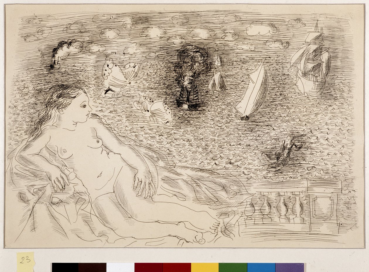Femme nue devant la mer (oil on canvas) - Raoul Dufy