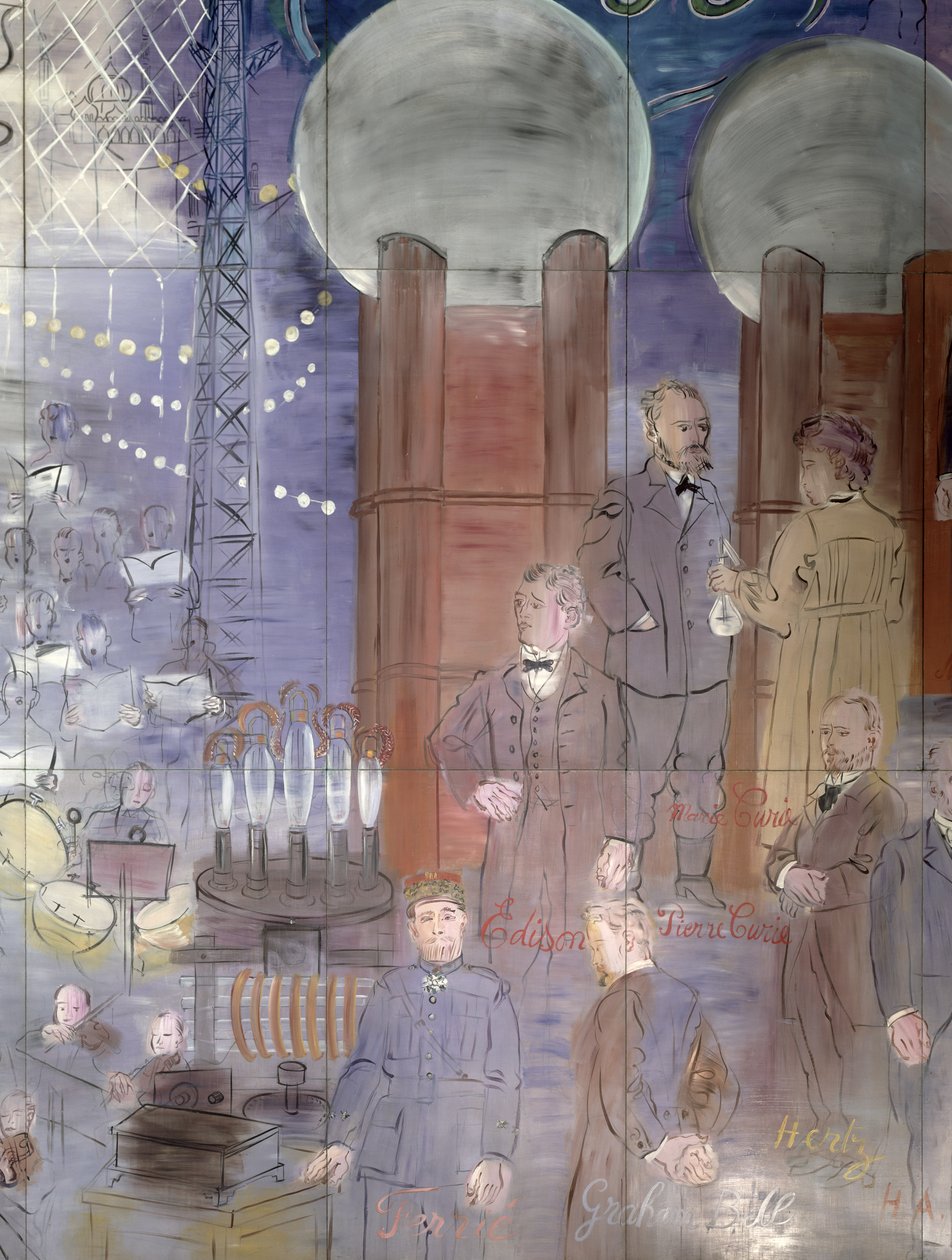 La Fee Electricite, détail de la partie gauche représentant des scientifiques - Raoul Dufy