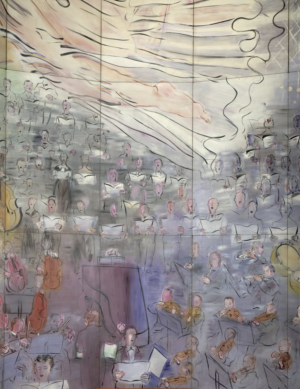 La Fee Electricite, détail de la partie gauche représentant des chanteurs - Raoul Dufy