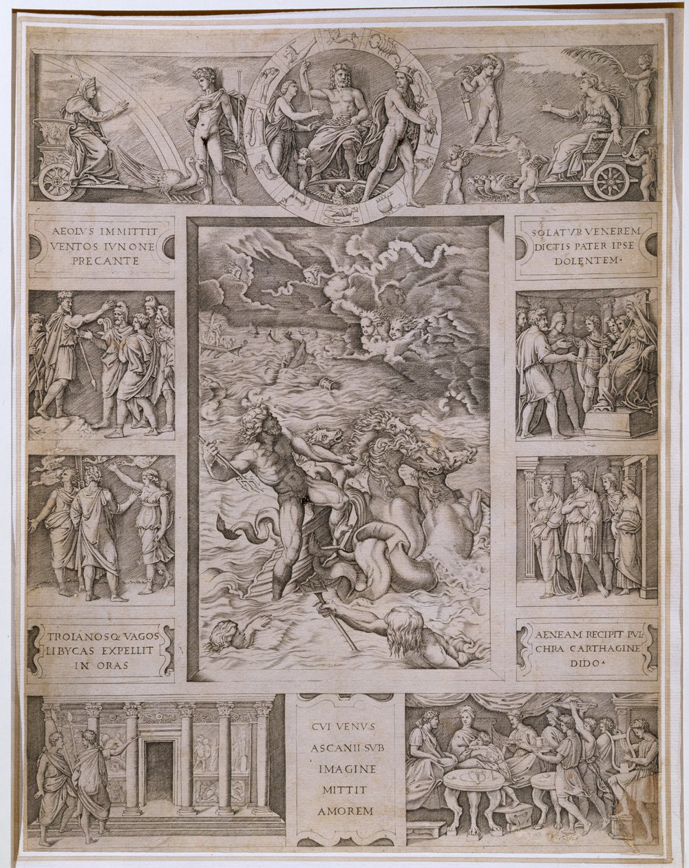 Quos Ego, Neptune calmant la tempête, avec des bordures montrant d