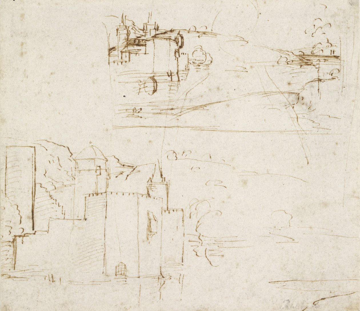 Recto : Deux croquis séparés de paysages, WA1846.152b - Raffaello Sanzio Raphael