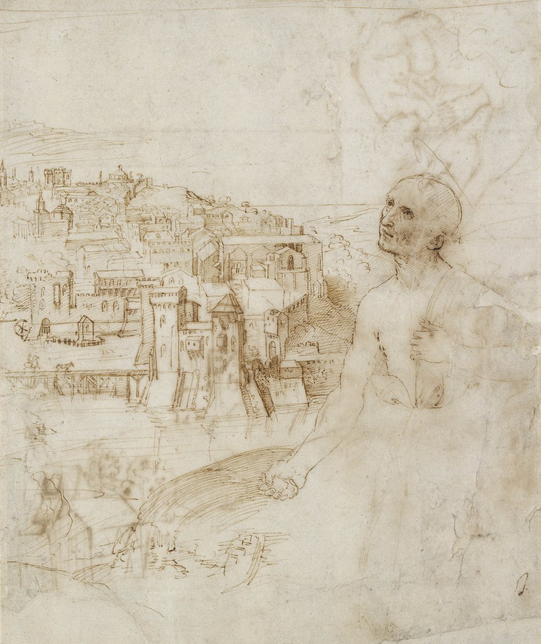 Vue de la ville de Pérouse, avec le pénitent Saint Jérôme au premier plan, 1504 - Raffaello Sanzio Raphael