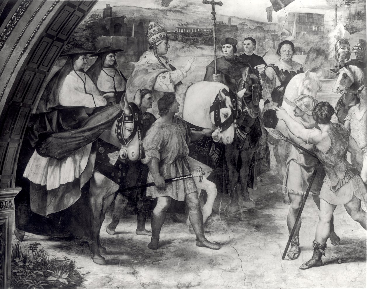 Le Pape Léon I (c.390-461) Repoussant Attila (c.406-453) 1511-14 (détail) - Raffaello Sanzio Raphael