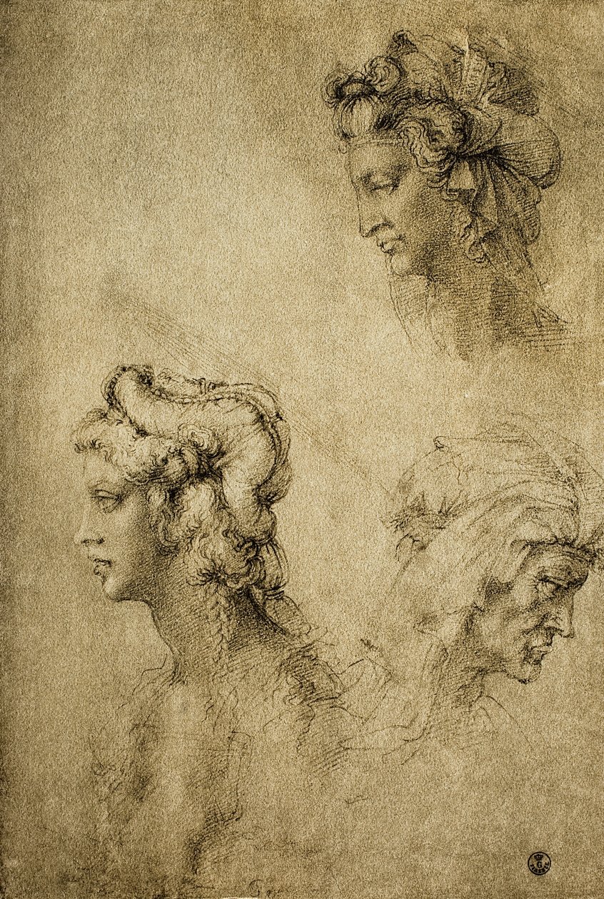 Étude de têtes de femmes, dessin de Raphaël; Gabinetto dei Disegni e delle Stampe, Galerie des Offices, Florence - Raffaello Sanzio Raphael