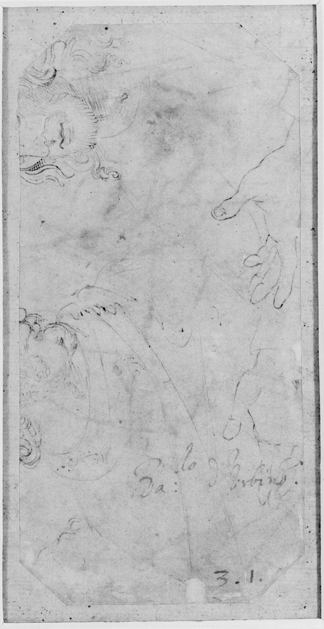 Verso : Croquis de deux têtes masculines et d