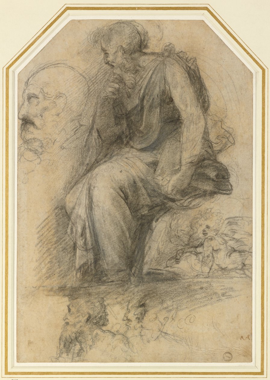 Un saint homme assis (Saint Paul) : Étude pour la Disputa, WA1846.189 - Raphael