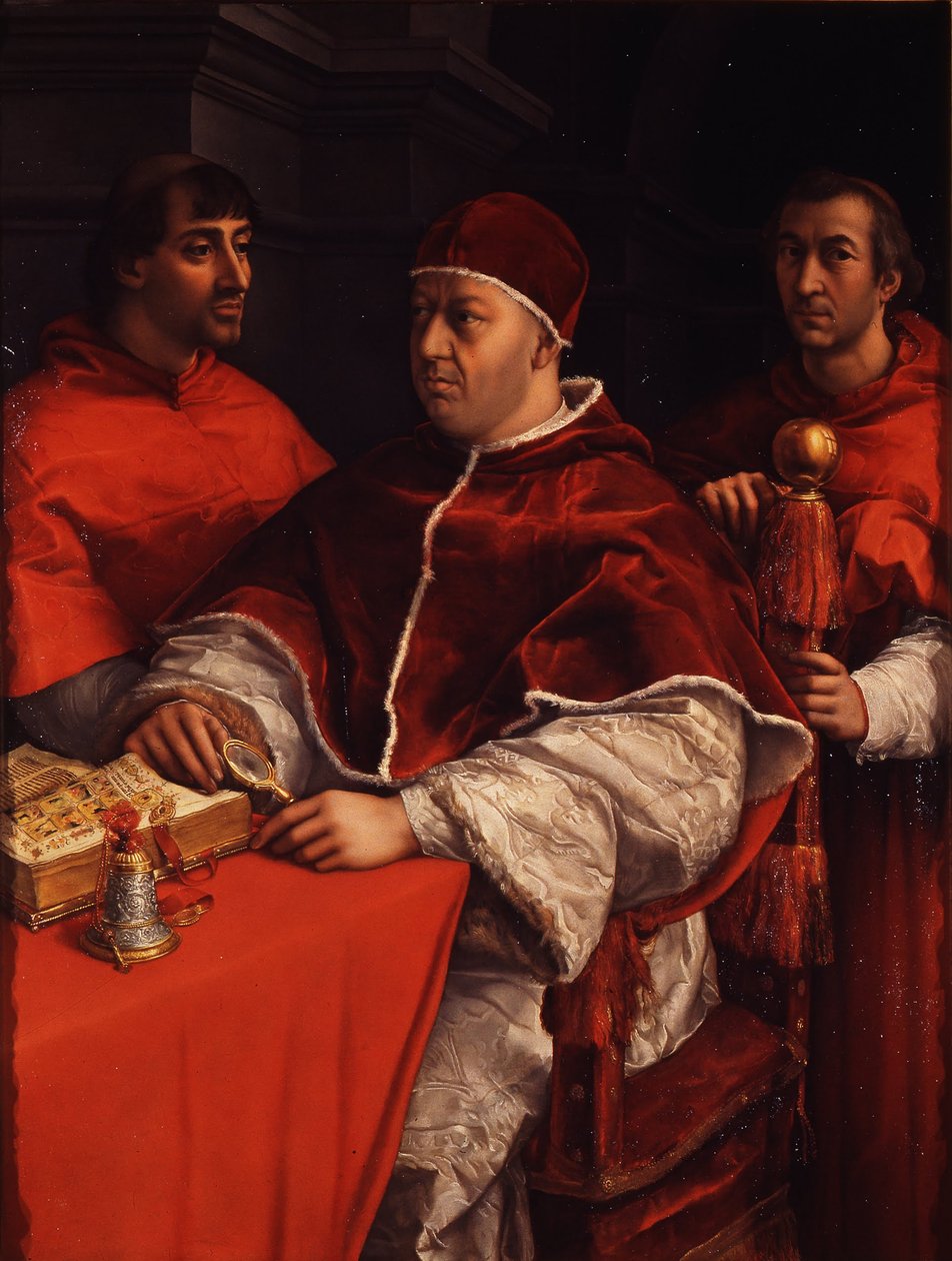 Portrait du pape Léon X avec les cardinaux Giulio de Medici et Luigi de Rossi - Raffaello Sanzio Raphael