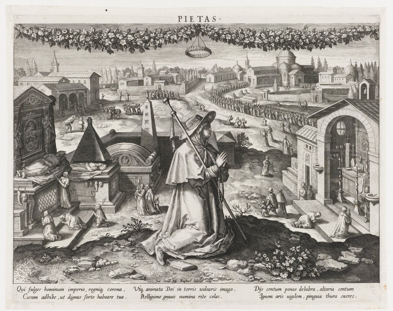 Pietas comme personnification de la piété (Belangrijkste bezigheden van een prins) (Schema, seu speculum principum) - Raphaël Sadeler (I)