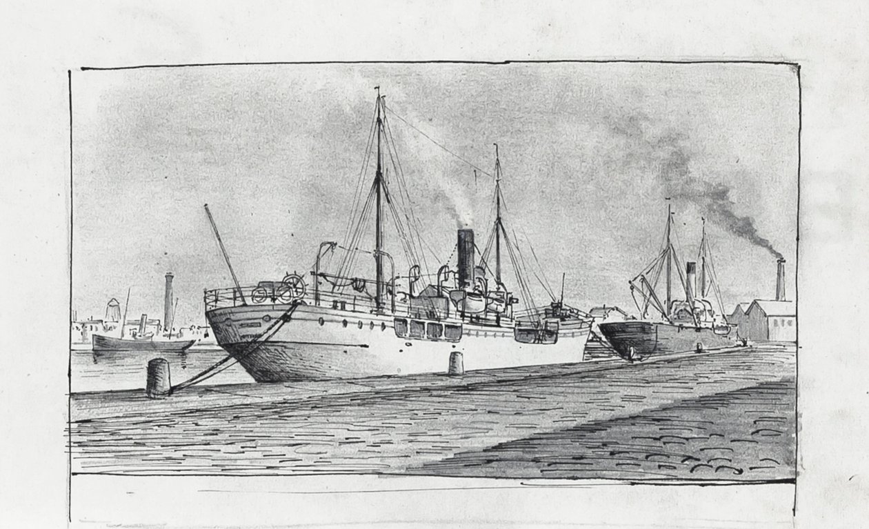 Bateaux a quai (ink on paper) - Raymond Bonnefon