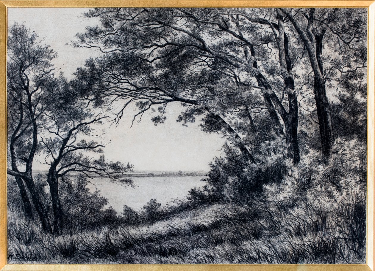 Paysage, estuaire de la Gironde (fusain) - Raymond Bonnefon