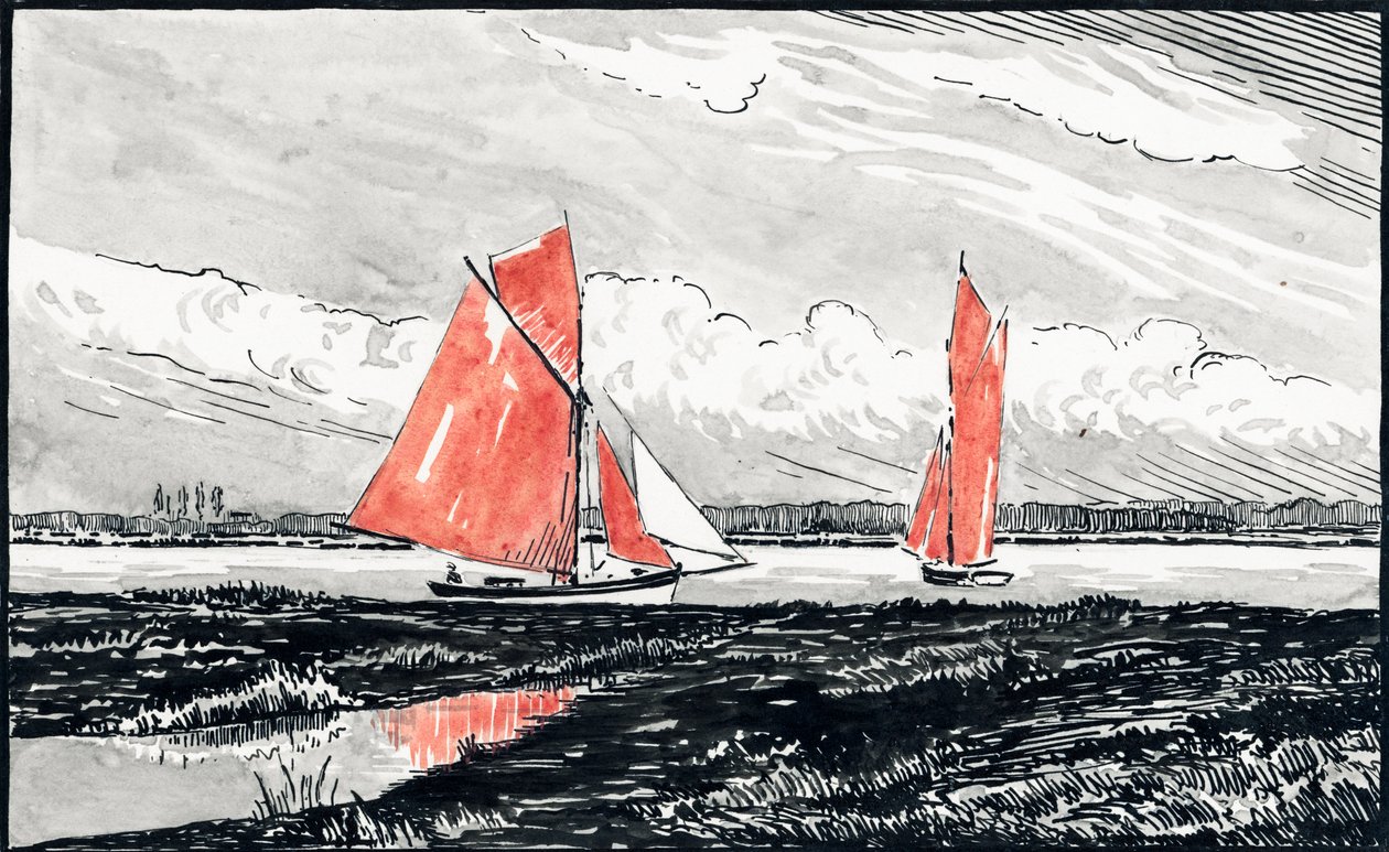 deux bateaux voiles (Gouache and ink on paper.) - Raymond Bonnefon