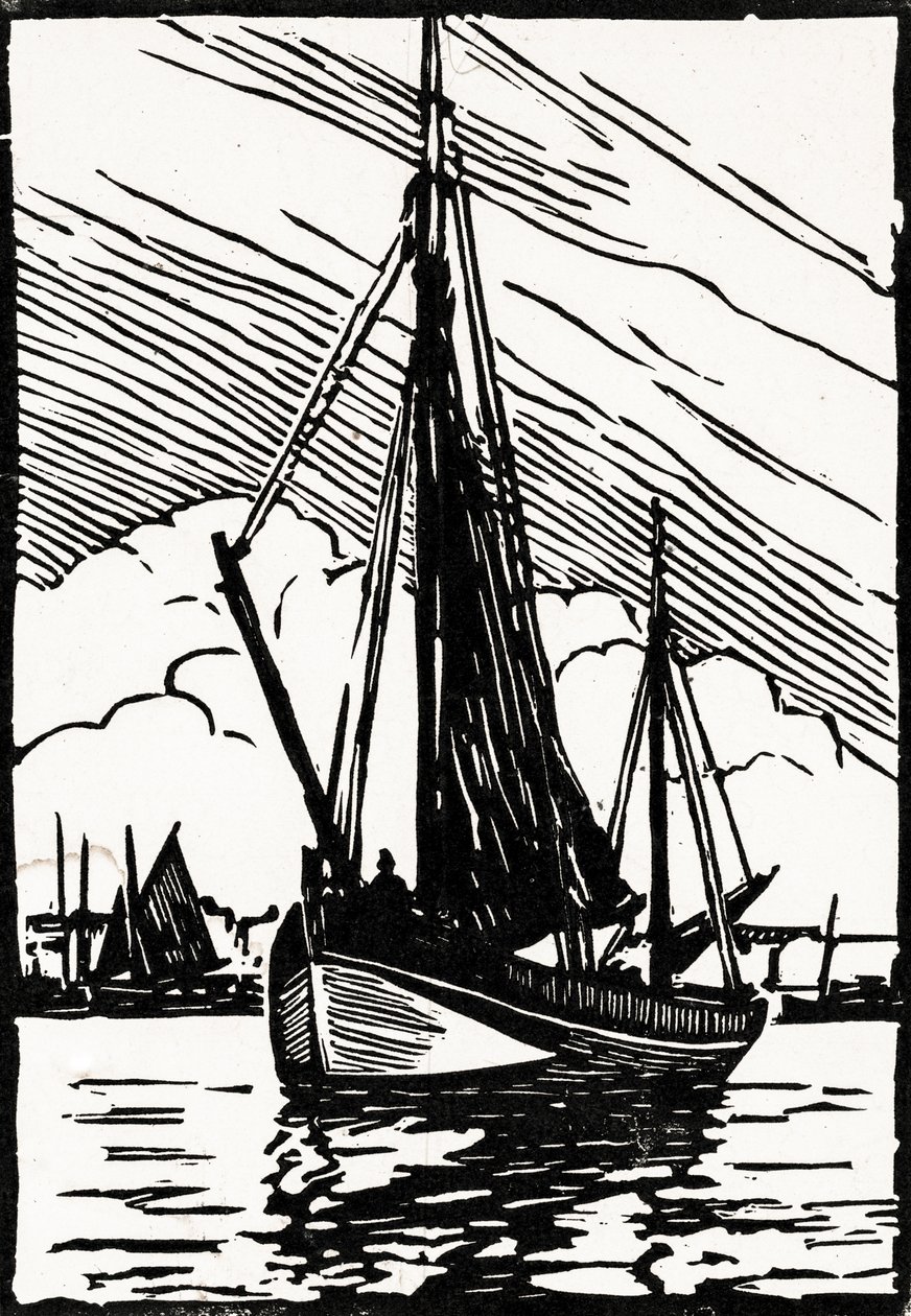 gabarre (linogravure) - Raymond Bonnefon