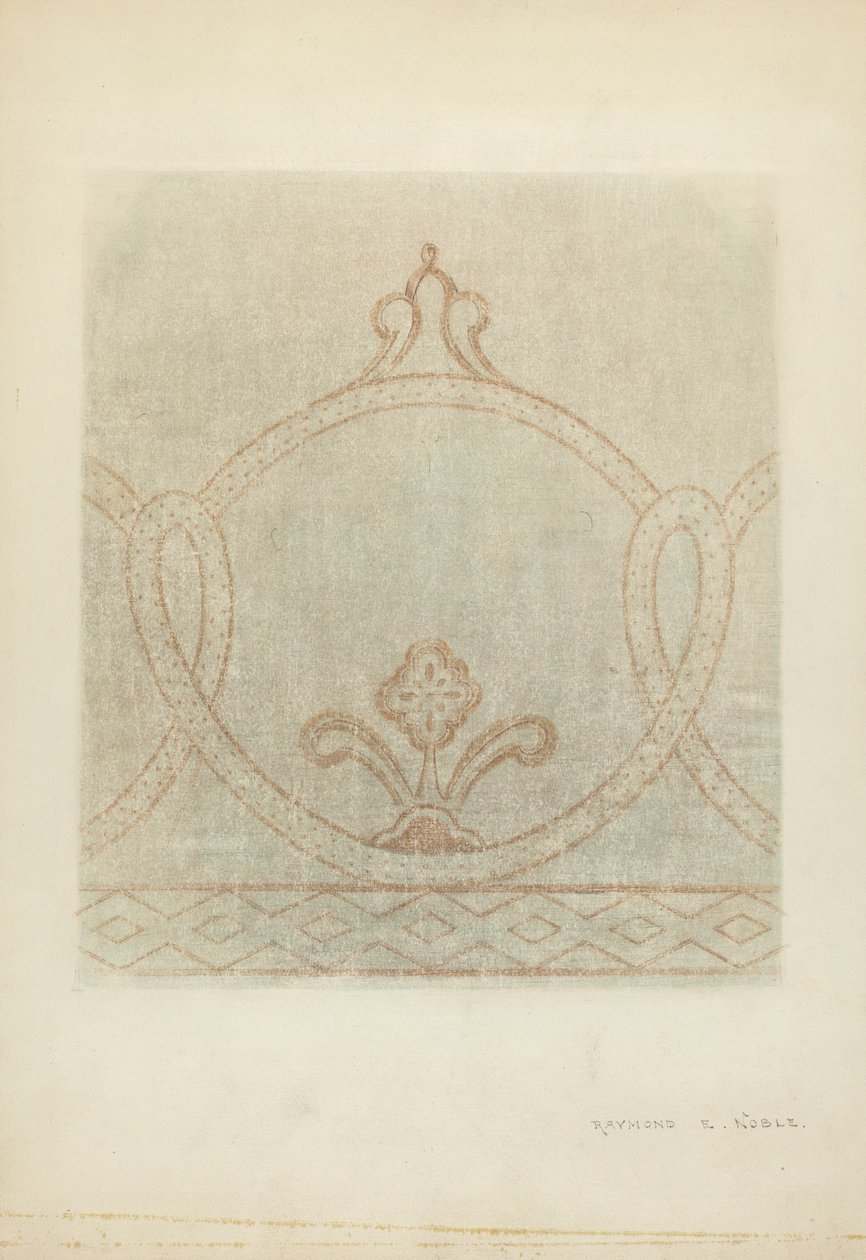 Dessin de restauration de peinture murale, vers 1940 - Raymond E. Noble
