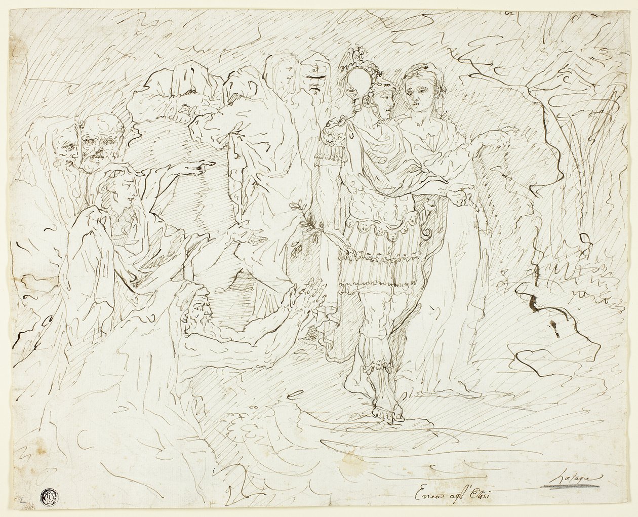 Énée dans les champs Élysées (recto) ; Esquisses de groupes de personnages (verso) - Raymond de Lafage