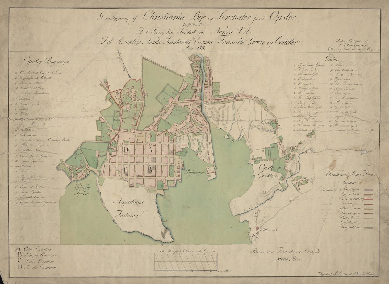 Plan de la ville de Christiania et des faubourgs ainsi que d