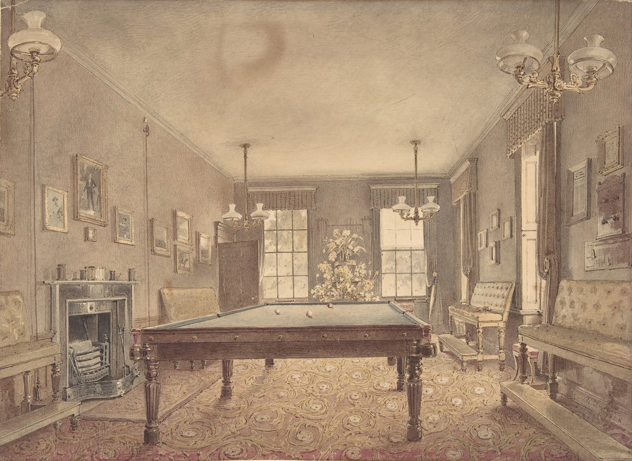 Intérieur de la salle de billard à Lupton House, Devonshire, conçu par George..., 1838 - Reid Turner