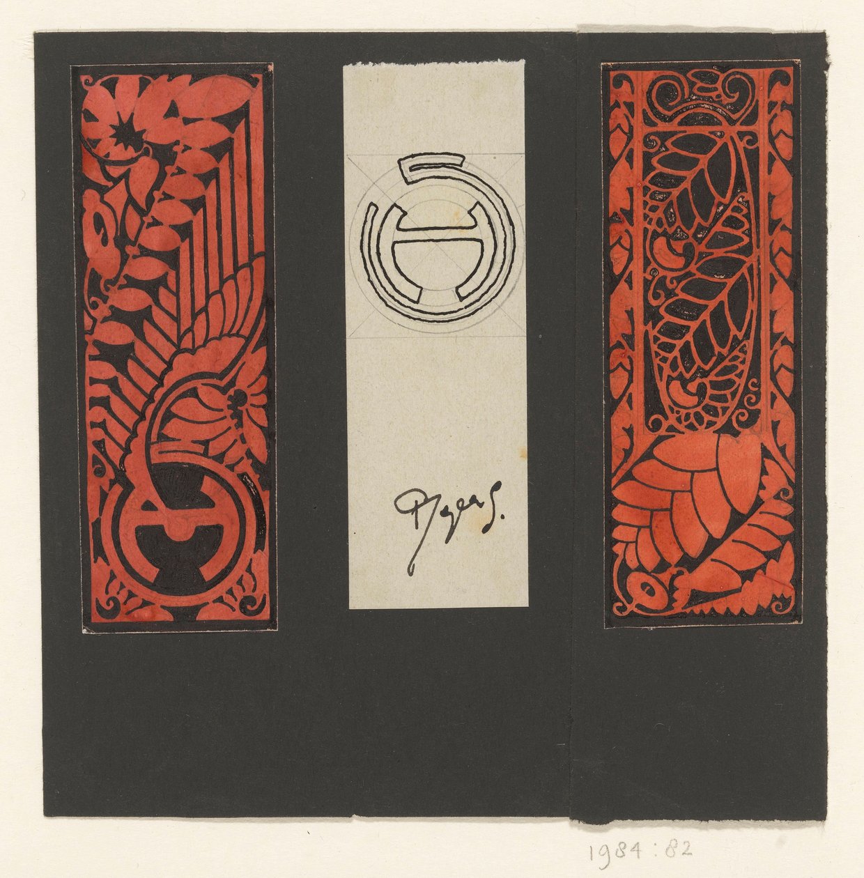 Trois panneaux avec motifs de feuilles et symboles - Reijer Stolk (signed by artist)