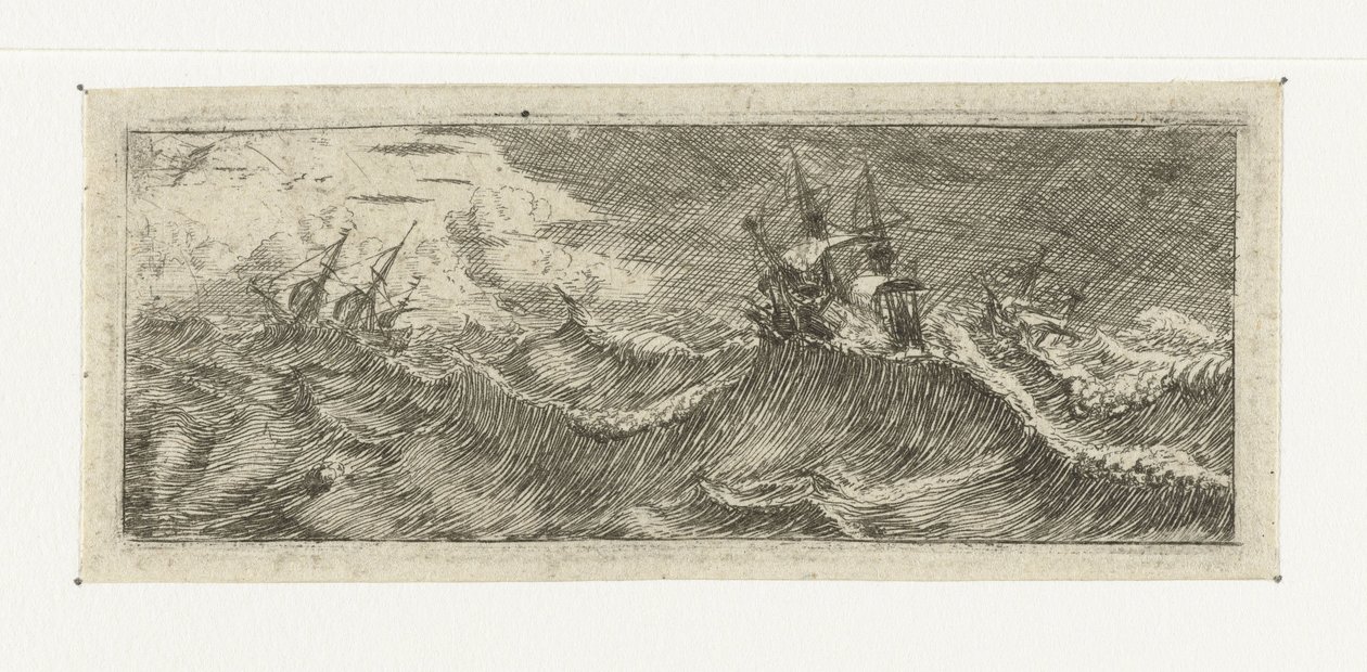 Petite vue marine avec des navires dans une tempête - Reinier Nooms