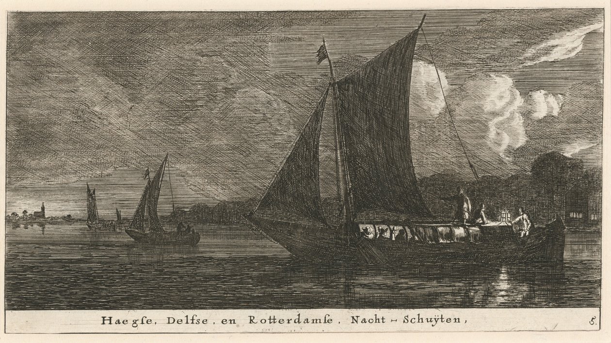 Les bateaux de nuit pour La Haye, Delft et Amsterdam - Reinier Nooms, called Zeeman