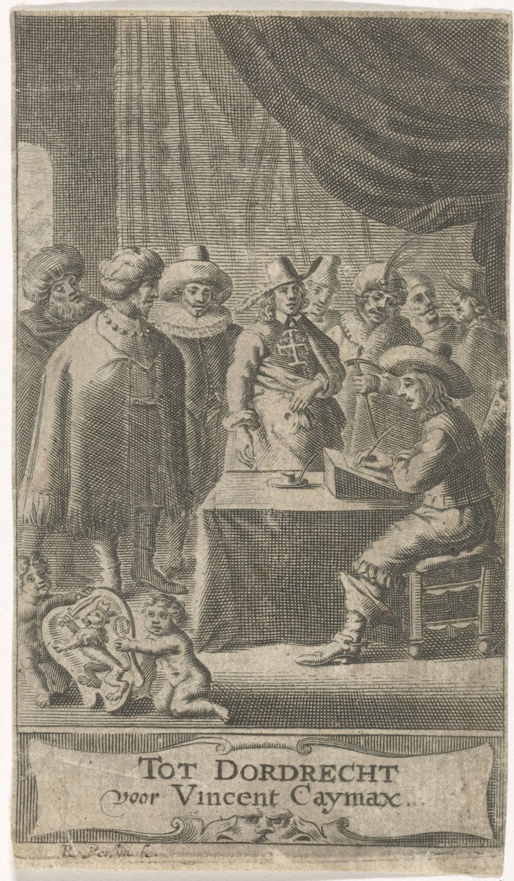 Marchand à son bureau (Page de titre pour : J. van der Does et al., Divers voyages, 1652) - Reinier van Persijn