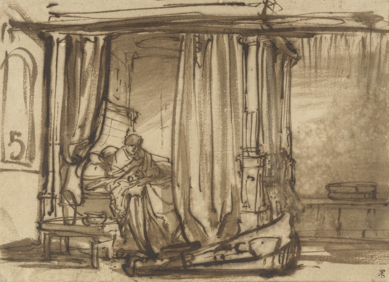 Chambre avec Saskia au lit, c.1638 - Rembrandt van Rijn